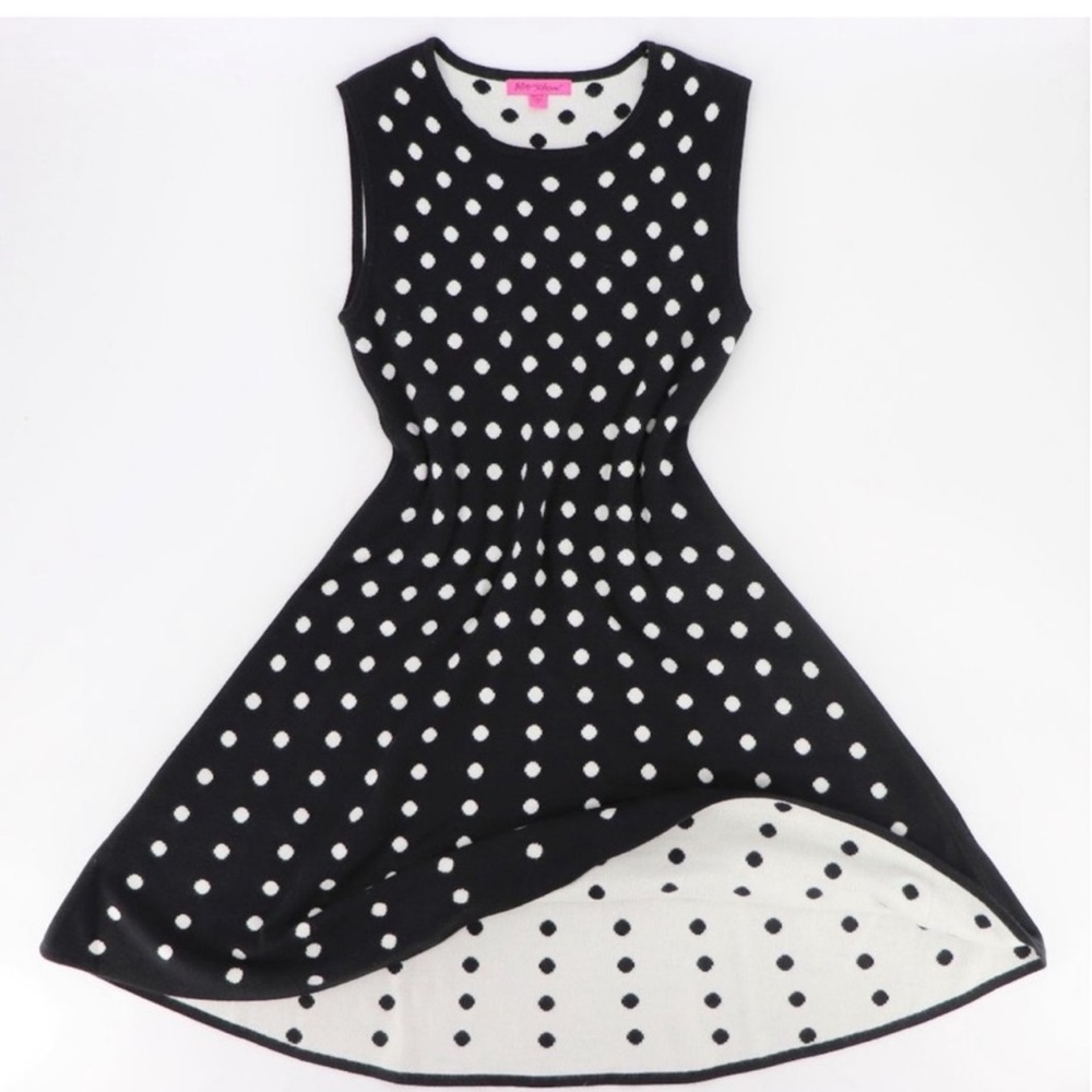 Betsey Johnson Black White Polka Dot Fit and Flare Knit Retro Pinup Dress NWT